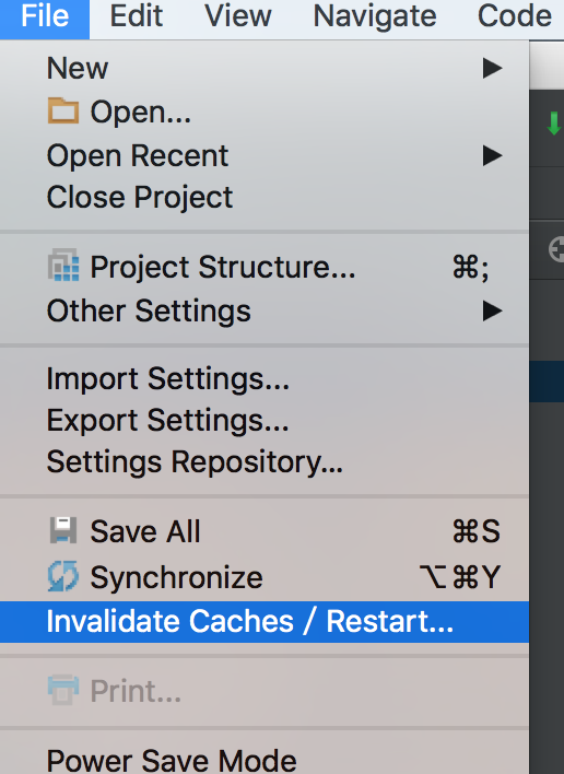 Invalidate Caches/ Restart... 