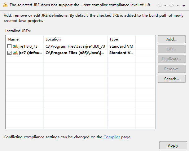 Unsupported major.minor version 52.0 (unable to load class com.servlet ...
