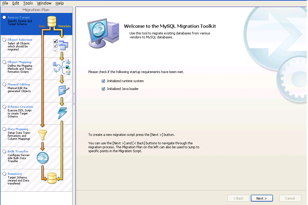 MySQL Migration Toolkit正常启动界面