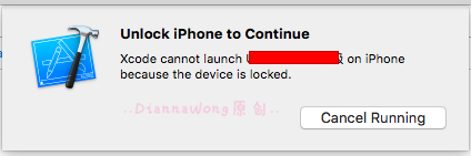 真机调试错误－－Xcode cannot launch 项目名字 on iPhone because the device is locked