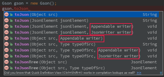 Gson.toJson方法列表