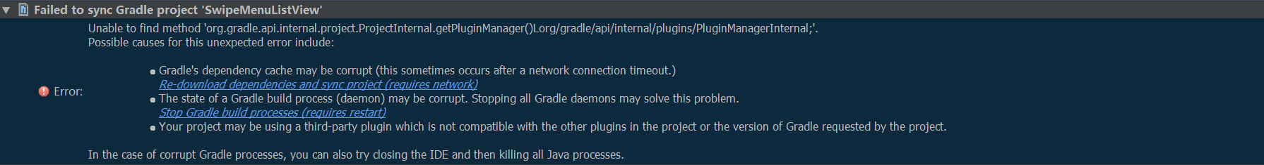  Error Unable To Find Method org gradle api internal project 