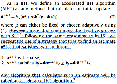 压缩感知重构算法之迭代硬阈值(Iterative Hard Thresholding,IHT)