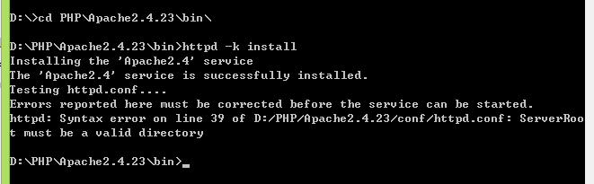 httpd -k install