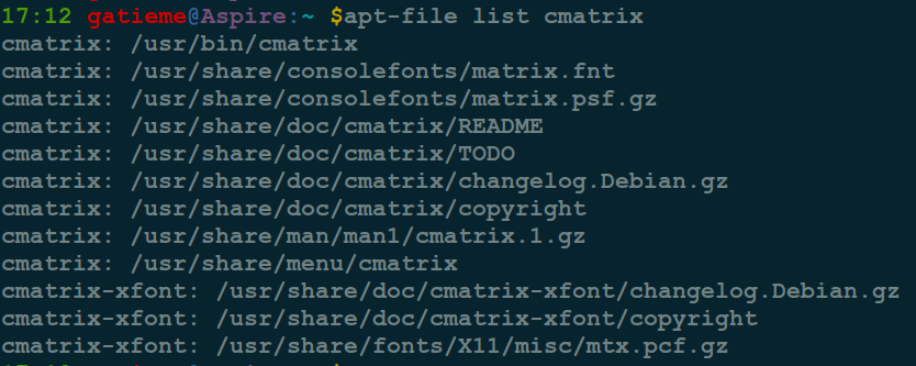 apt-file list cmatrix