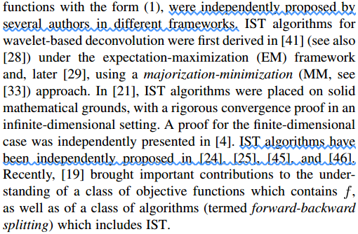 IST：Iterative Shrinkage/Thresholding和Iterative Soft Thresholding