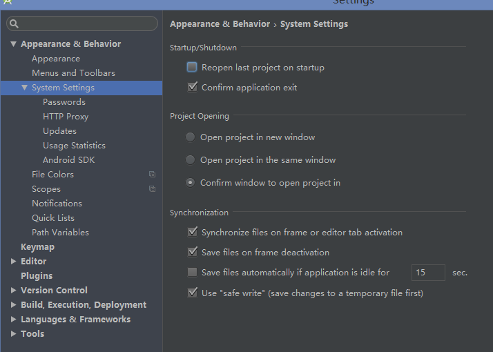 设置android studio 启动选择project模式，取消直接打开项目_android studio取消单击就打开文件-CSDN博客
