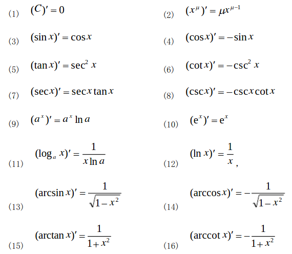 常见微积分求导公式_上下限定积分求导公式