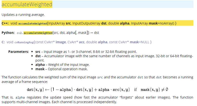 openCV学习之accumulateWeighted方法