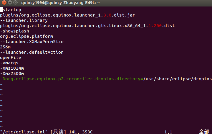 vi /etc/eclipse/ini