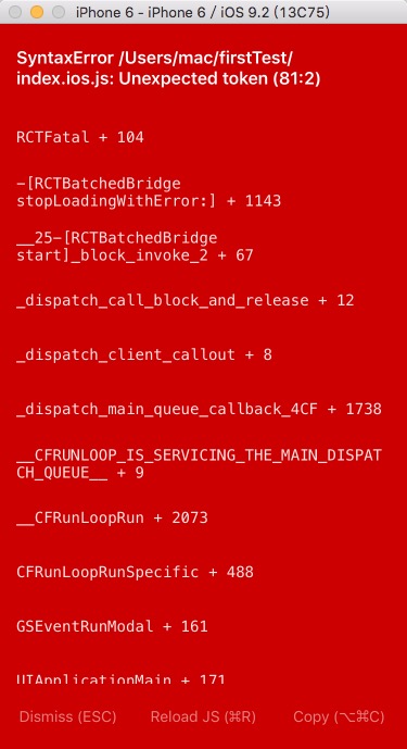 SyntaxError /Users/mac/firstTest/index.ios.js: Unexpected token
