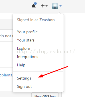 计算机生成了可选文字:Signed in as Zeashon Your profile do not Your stars Explore Integrations Help 'blem Settings Sign out 
