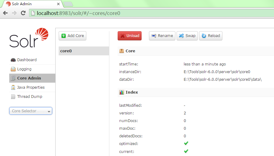 Solr core UI