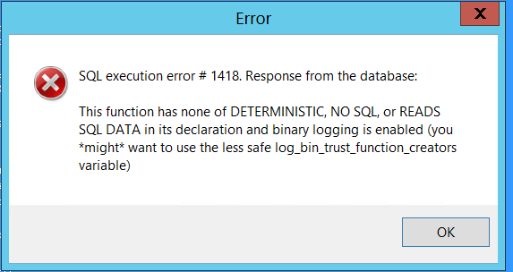
			
				MySQL创建Function时报错误码1418的解决方案			