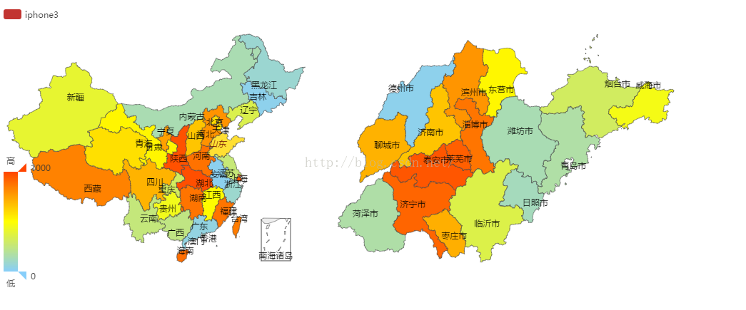 Echarts3之全国地图和省市地图二合一整合