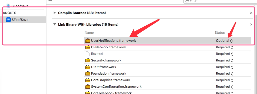 [iOS Xcode8报错]dyld: Library not loaded: /System/Library/Frameworks/UserNotifications.framework/UserN