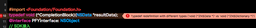 [iOS报错]Typedef redefinition with different types ('void (^)(NSData *__strong)' vs 'void (^)(NSDictio