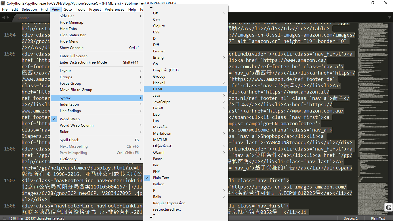 sublime下选择语法