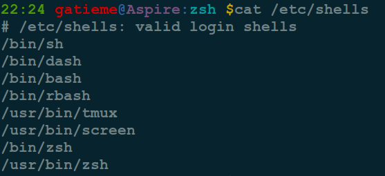 <code>cat /etc/shells</code>