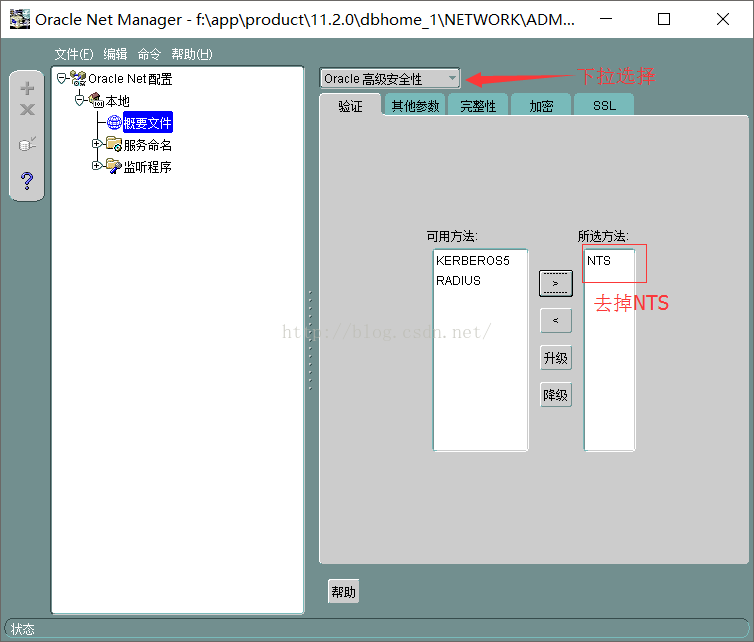 oracle数据库连接 ORA-12638：身份证明检索失败