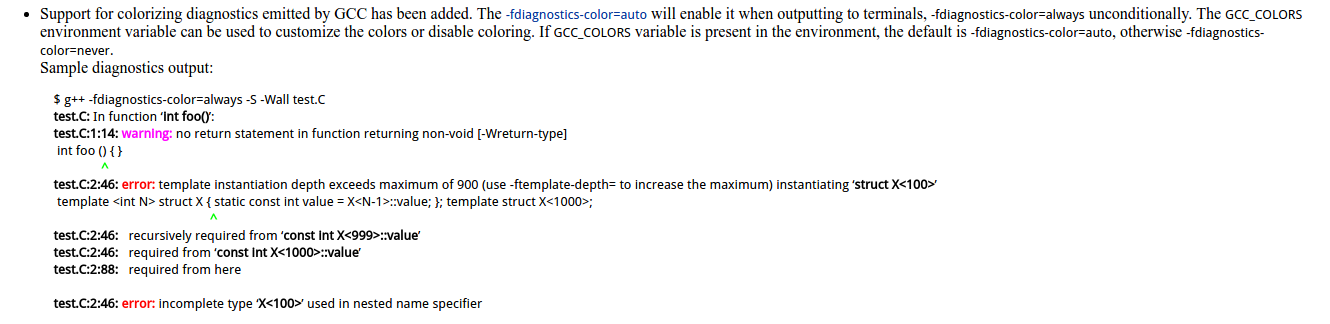 gcc4.9.0是支持诊断信息支持彩色显示