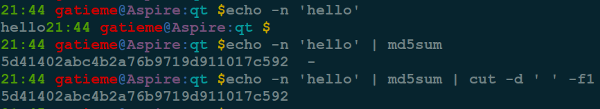 获取字符串"hello"的MD5值
