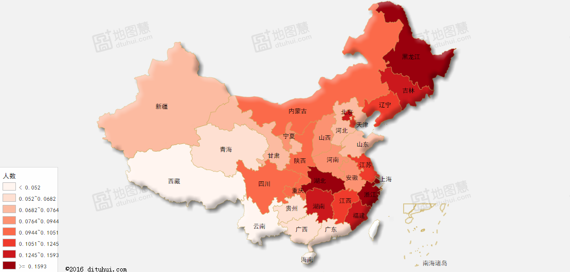 在各省佔比分佈