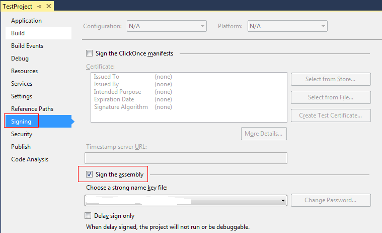 VS2013 Signing C# project