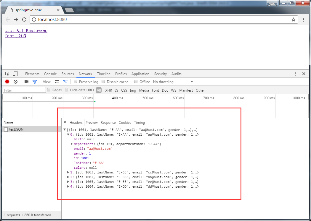 SpringMVC 中 返回JSON 数据