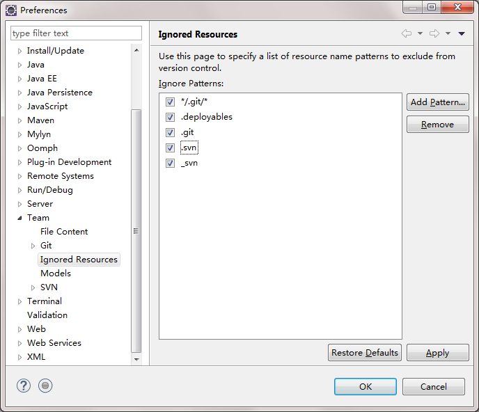Eclipse SVN 忽略文件或文件夹