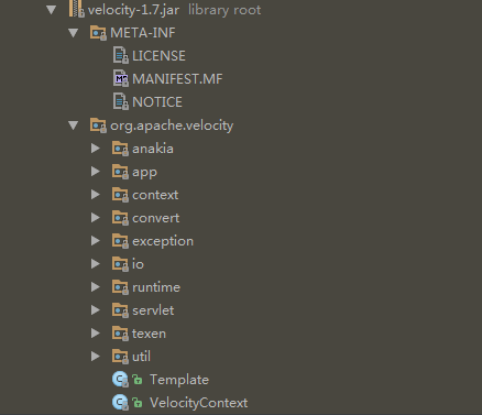 Velocity-1.7.jar的包目录结构