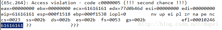 Crash以后，EIP指向0x61616161