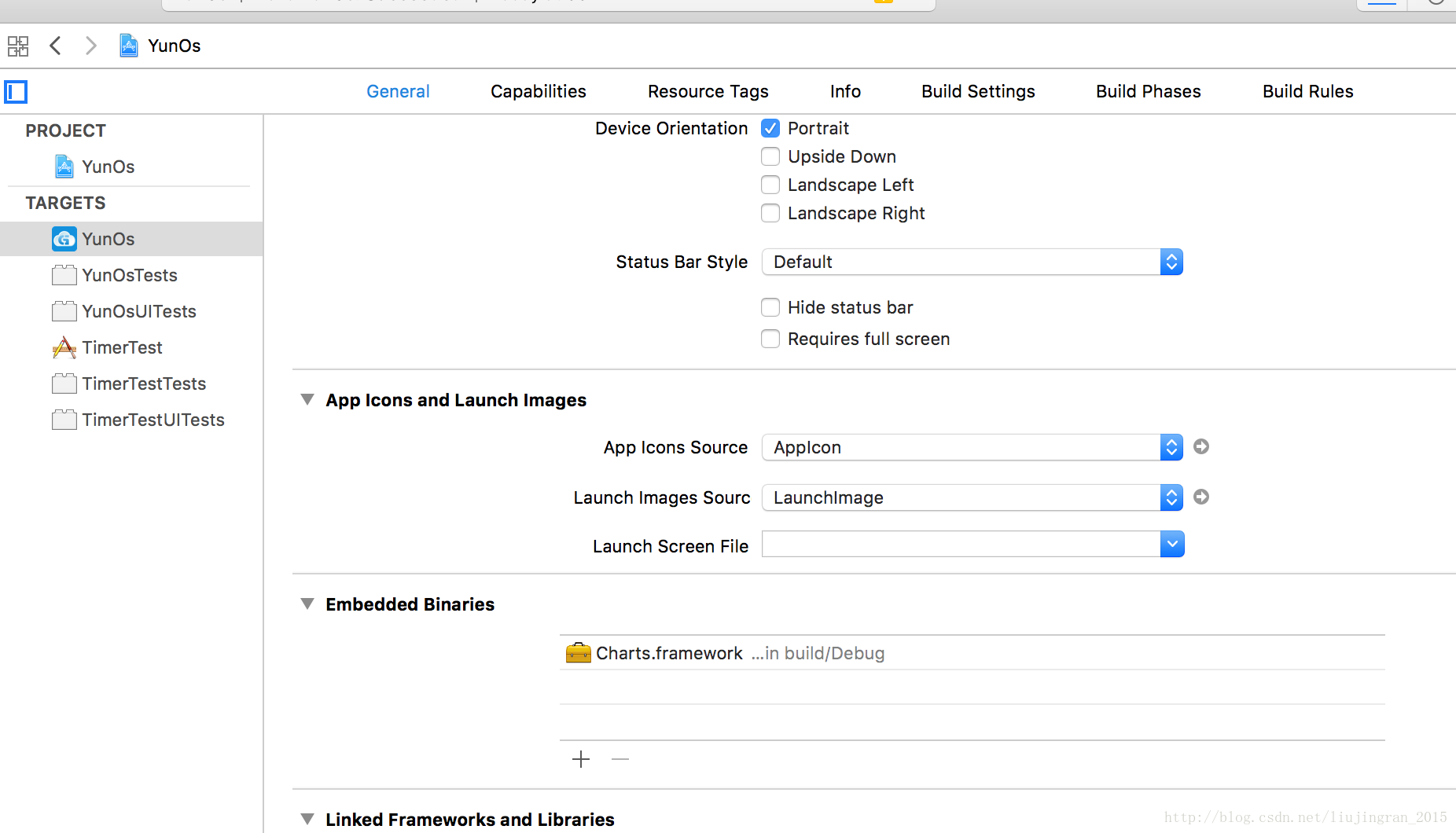 在Embedded Binaries中加入charts.framwork macOs