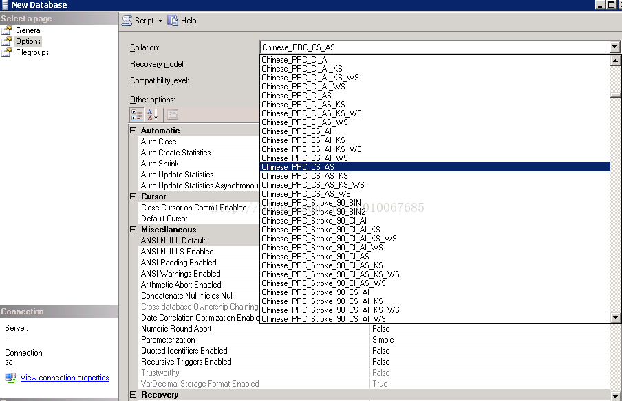 修改MsSql( sql server)的排序规则