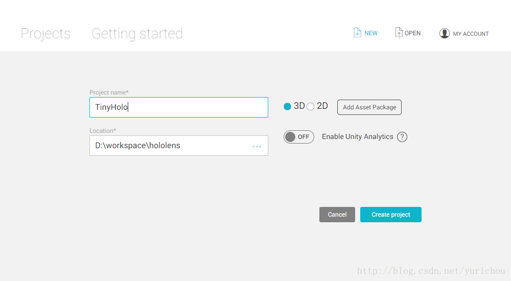 新建Unity 3D项目