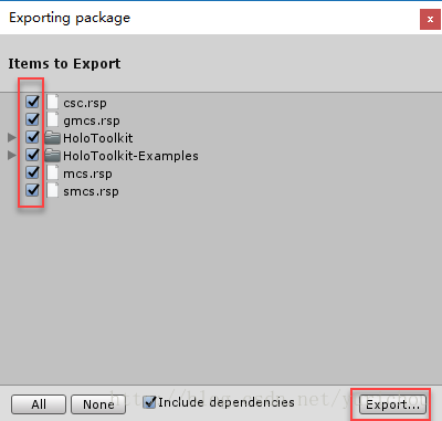 导出所有HoloToolkit-Unity