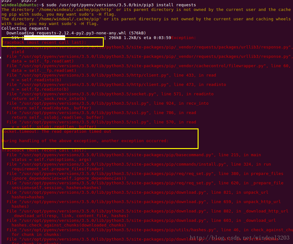 pyenv pip安装第三方库 Traceback (most recent call last): socket.timeout: The read operation timed out