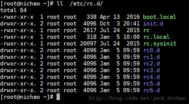 /etc/rc.d/目录下的7种运行级别对应的7个文件夹