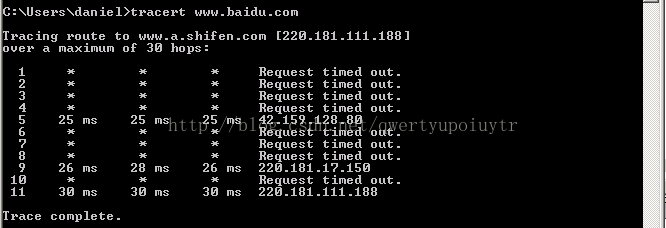 Machine generated alternative text:www.baidu.com racing route to www.a.shifen.com [220.181 .111.188] uer a maximum OF 30 hops: 220.181.1?.150 30 ms 220.181.111.188 Request timed Request timed Request timed Request timed 42.159.128.80 25 26 Request Request Request Request t imed t imed t imed out. out. out. out. out. out. out. race 26 ms 30 ms complete . timed out. 
