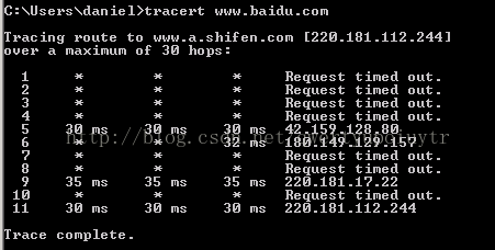 Machine generated alternative text:www.baidu.com racing route to www.a.shifen.com [220.181 .112.244] uer a maximum OF 30 hops: 180.149.129.15? 220.181.112.244 Request timed out. Request timed out. Request timed out. Request timed out. 42.159.128.80 Request timed out. Request timed out. 220.181.1?.22 Request timed out. race 30 ms 30 ms complete . 30 ms 30 ms 32 35 