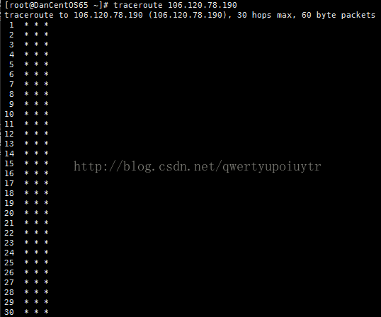 Machine generated alternative text:[ root@Dancentos65 trace route to 196 4 11 12 13 14 15 16 17 18 19 29 21 22 23 24 25 26 27 28 29 39 trace route 196.129.78.199 .129.78.199 (196.129.78.199), 39 hops max, 69 byte packets 