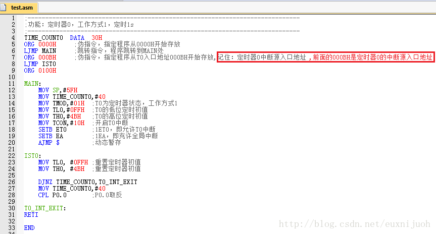 定时器0工作方式1，定时1s