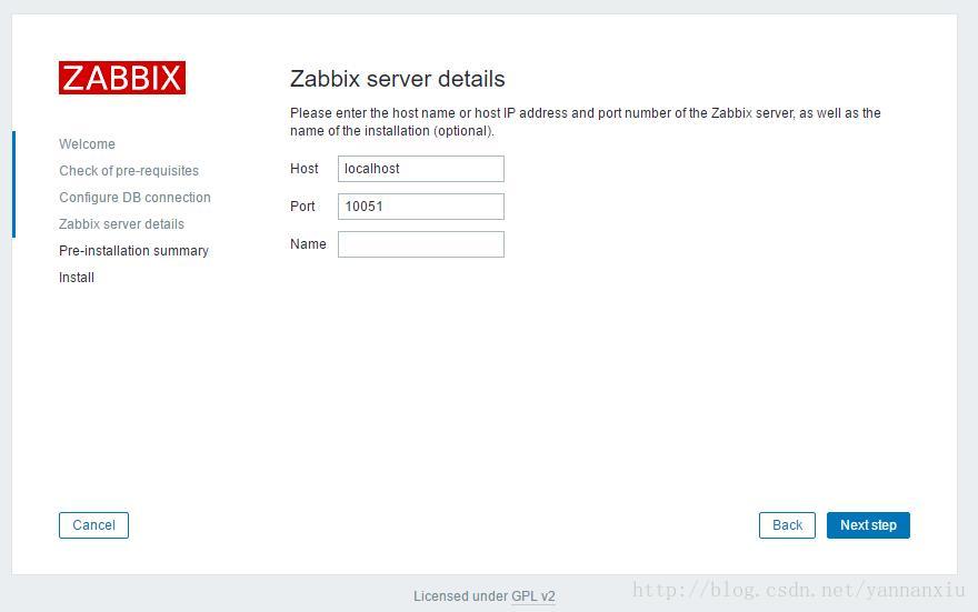 Zabbix server details