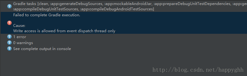Failed to complete Gradle execution.Cause: Write access is allowed from event dipatch thread only.