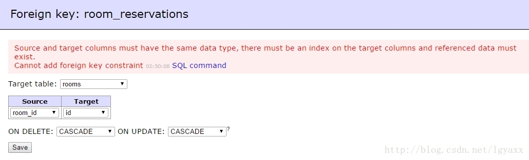 adminer add foreign key error