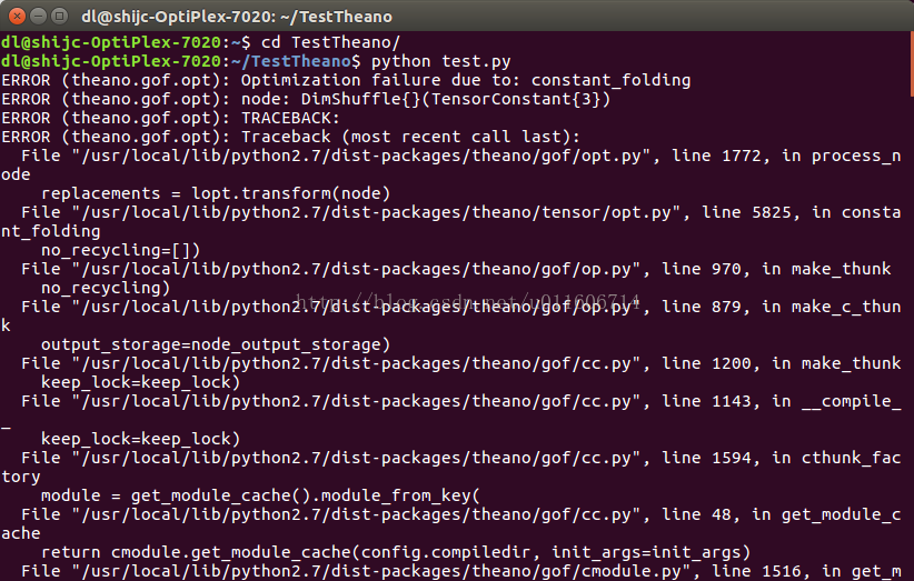 Theano学习笔记：“Optimization failure due to: constant_folding”错误
