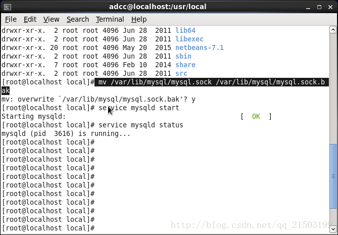 删除mysql.sock文件后重启