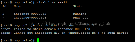 问题记录：virsh start error:cannot get interface MTU on 'qbrXXX':No such device