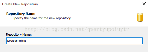 Create New Repository Repository Name Specify the name for the nevv reg&tory. Regu)sitory Name: programming 