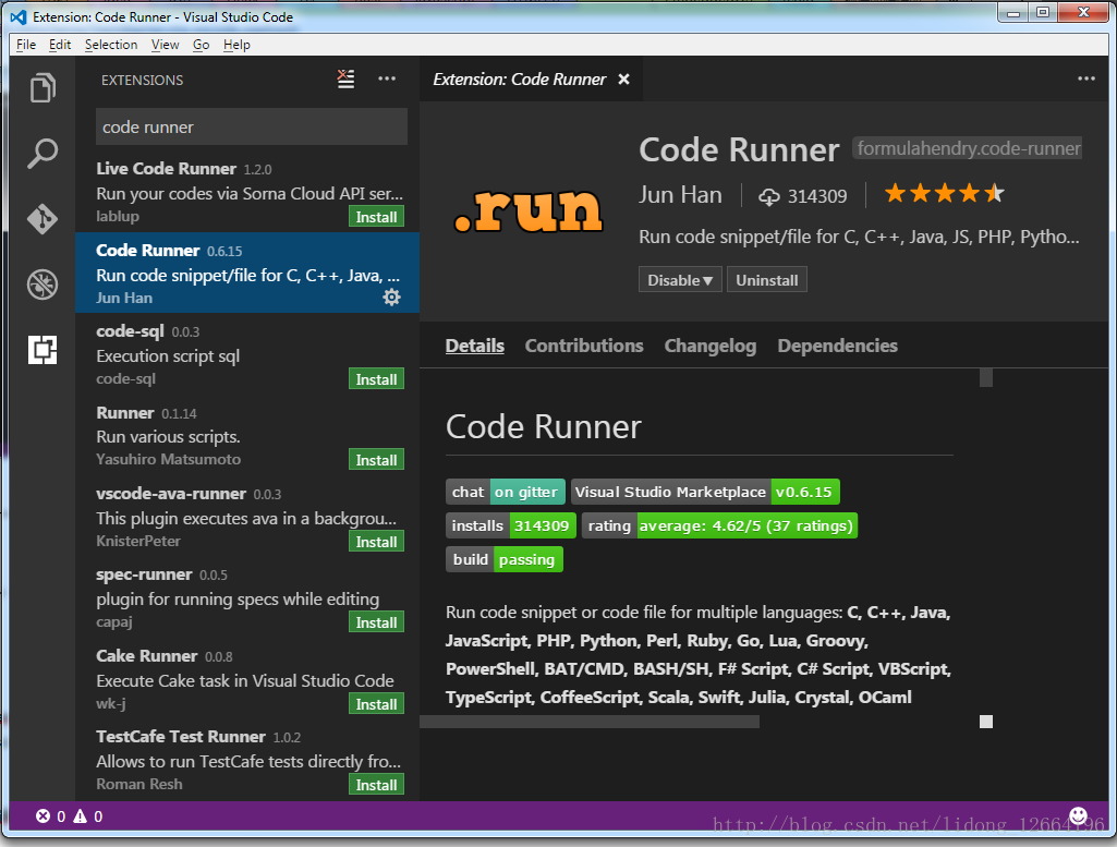 安装code runner插件